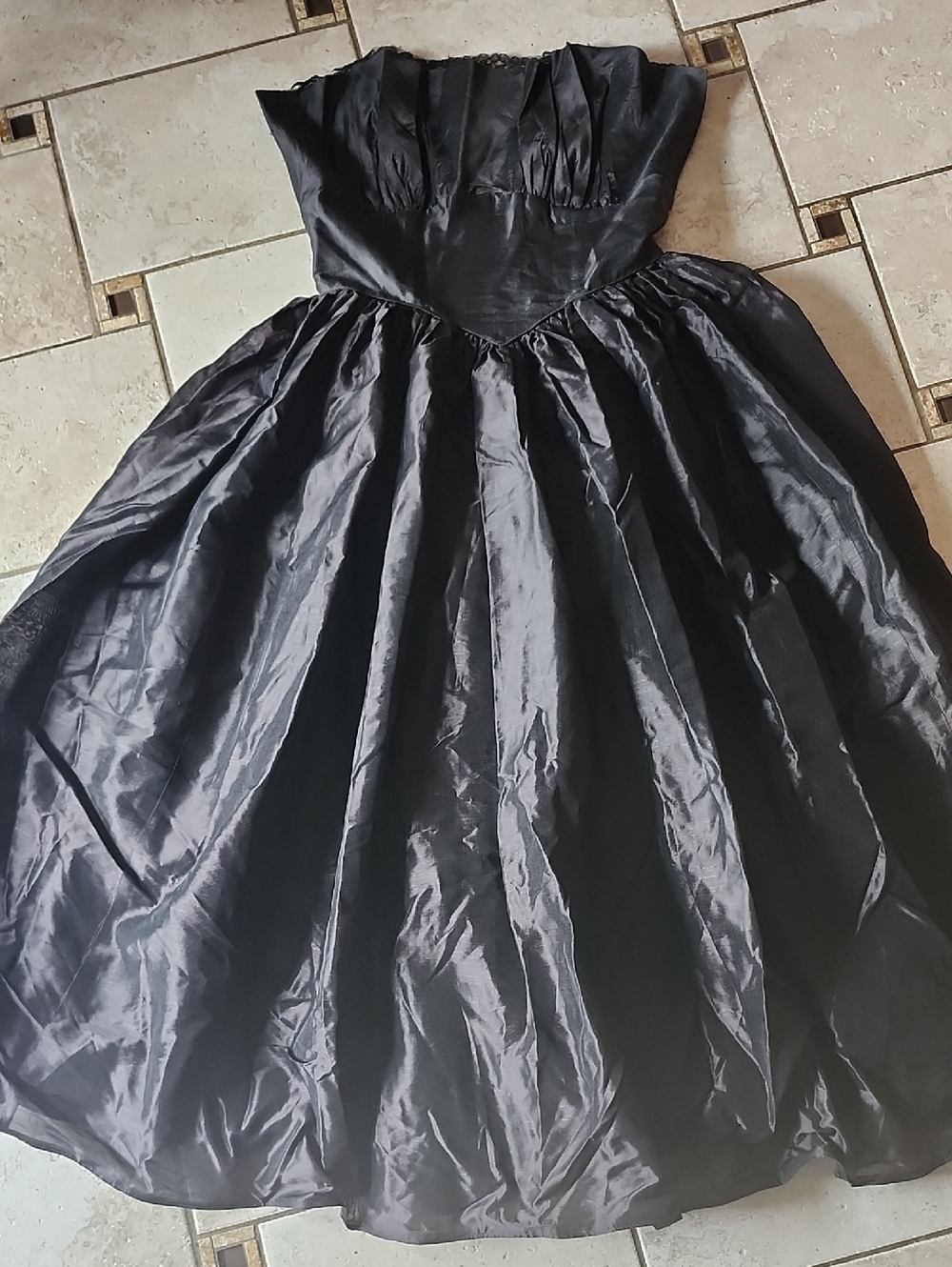 Vtg Dance Originals By Fred Perlberg 50's Strapless Black Satin Ball Gown